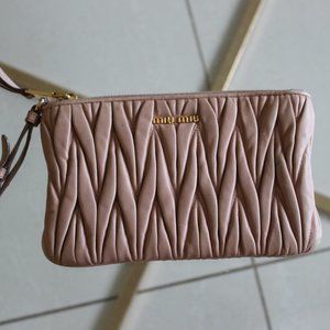 Miu Miu Leather Nappa Matelasse Wristlet Cammeo Clutch Bag